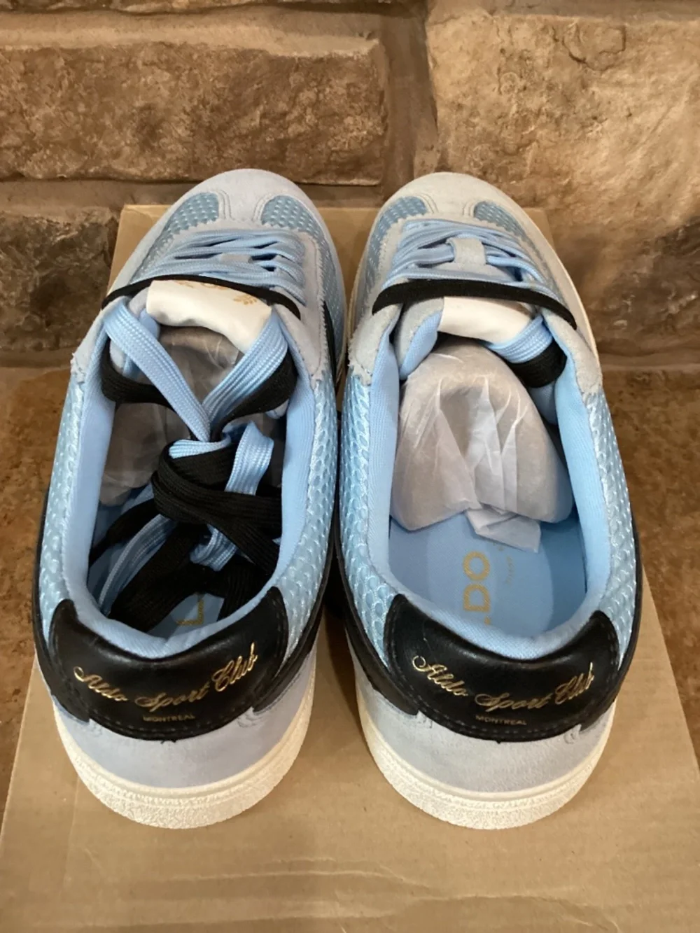 Aldo Club Trainer 450 Mens Sneaker Shoes 7.5 Light Blue Black Lace New In Box
